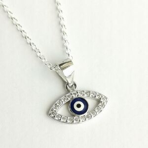 Evil Eye CZ Enamel Pendant necklace sterling silver 🆕